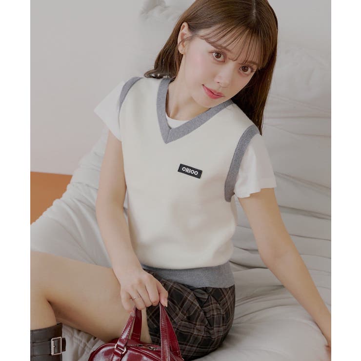 【20％OFFクーポン配布中！10/25(土)23:59まで】PAL GROUP OUTLET 【Chico】アーガイルルーズベストSET トップスのサムネイル