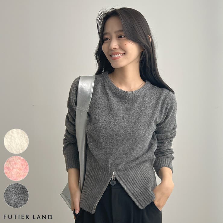futier land ラフに着こなす、大人カジュアル。杢ストレッチZIP付きニット トップス
