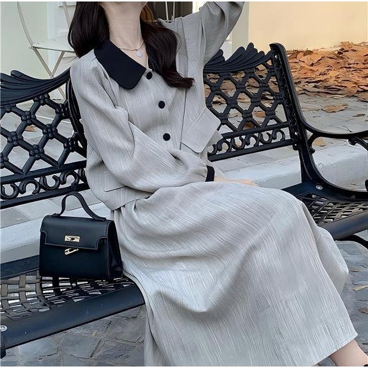 Ulysses カラーコントラストの襟付きシャツジャケットスカートセットアップ スーツ