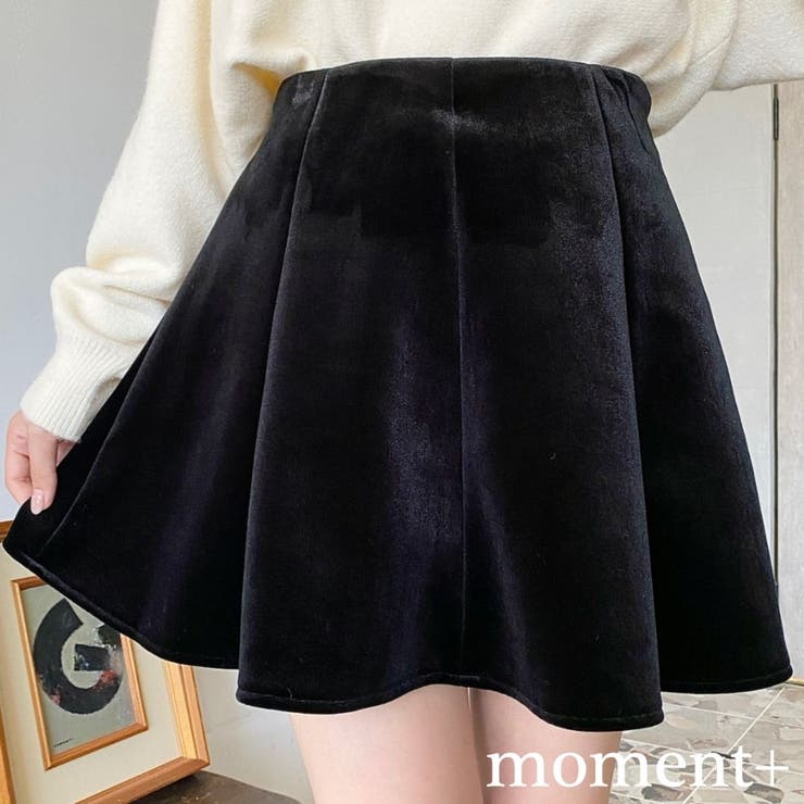moment+ インパン付きミニフレアベロアスカート スカート