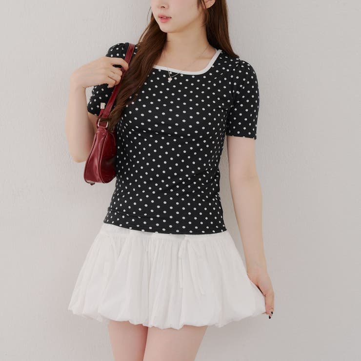 【10％OFFクーポン！9/11(金)1:59まで】NICE CLAUP / OLIVE des OLIVE　OUTLET 2WAYリンガードット柄Tシャツ トップス