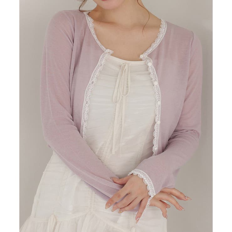 NICE CLAUP / OLIVE des OLIVE　OUTLET 【one after another】レース付きカットカーディガン トップス