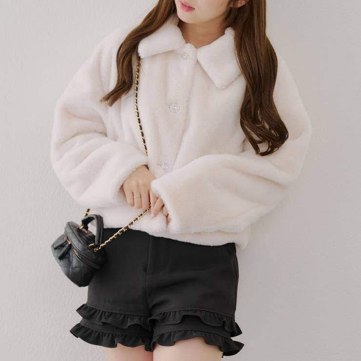 【10％OFFクーポン！12/11(木)1:59まで】NICE CLAUP / OLIVE des OLIVE　OUTLET ふわふわ暖か&大人ガーリー♪キラキラ釦ファーブルゾン アウター(コート・ジャケットなど)