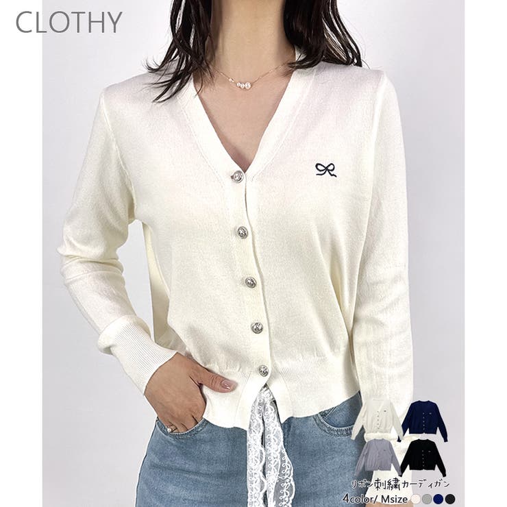 CLOTHY 【2025AW新作】リボン刺繍ニットカーディガン トップス