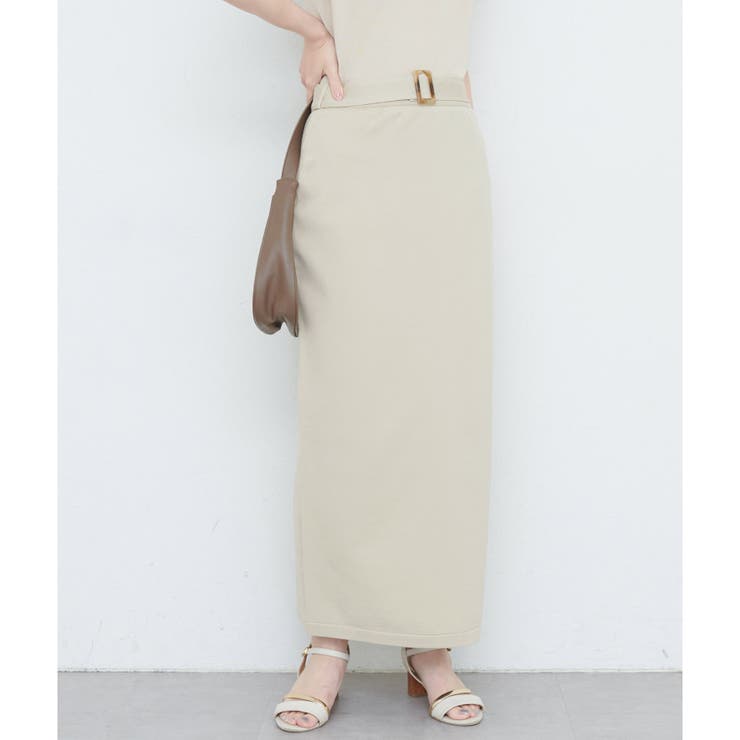 【10％OFFクーポン！9/24(木)1:59まで】NICE CLAUP / OLIVE des OLIVE OUTLET 【natural couture】セットアップ対応べっこうベルト付きニット スカート