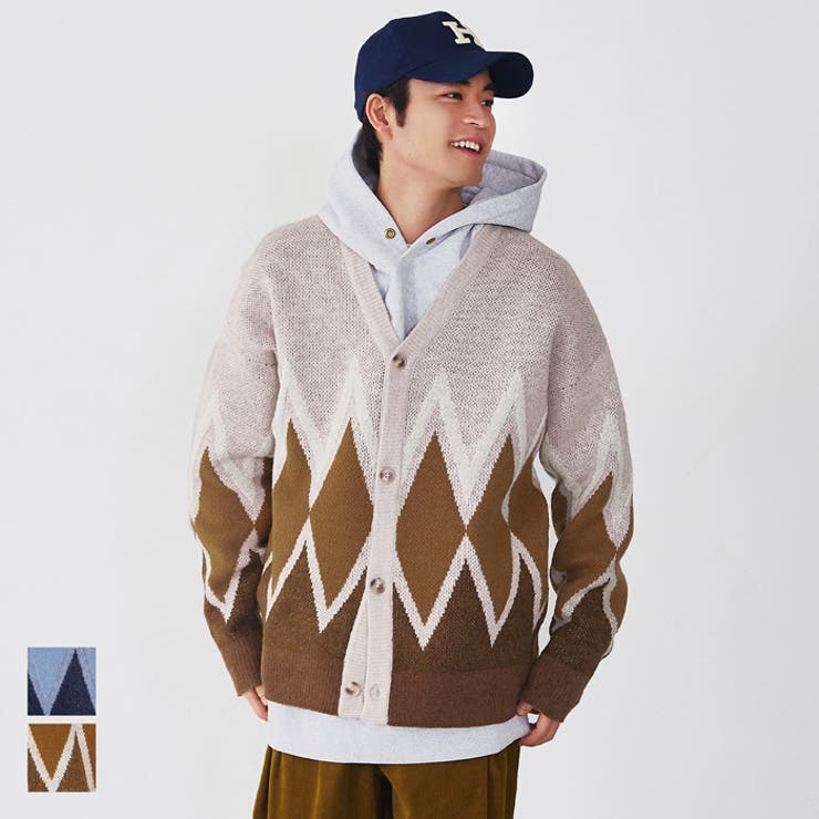 【5％OFFクーポン！10/17(金)9：59まで】coca ダイヤ柄ニットカーディガン トップスのサムネイル