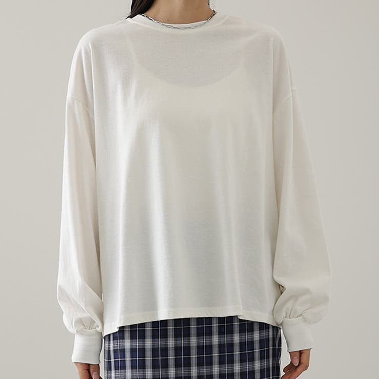 レースレディース クルーネック オーバーサイズ 長袖 カット プルオーバー トップス ドロップショルダー丸首 女性 レディース 春 夏 秋 冬 単色 ワンカラー 無地 ゆったり やわらかい リラックスのサムネイル