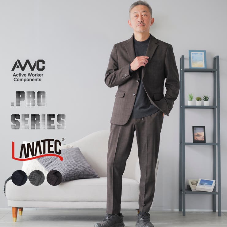 【10%OFFクーポン!11/27(木)1:59まで】AWC セットアップ メンズ スーツ AWC ブランド 洗える ストレッチ グレンチェック LANATEC...