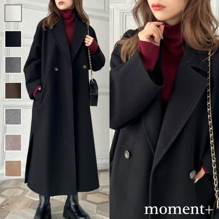 moment+ サイドスリットロングチェスターコートニットメルトン アウター(コート・ジャケットなど)