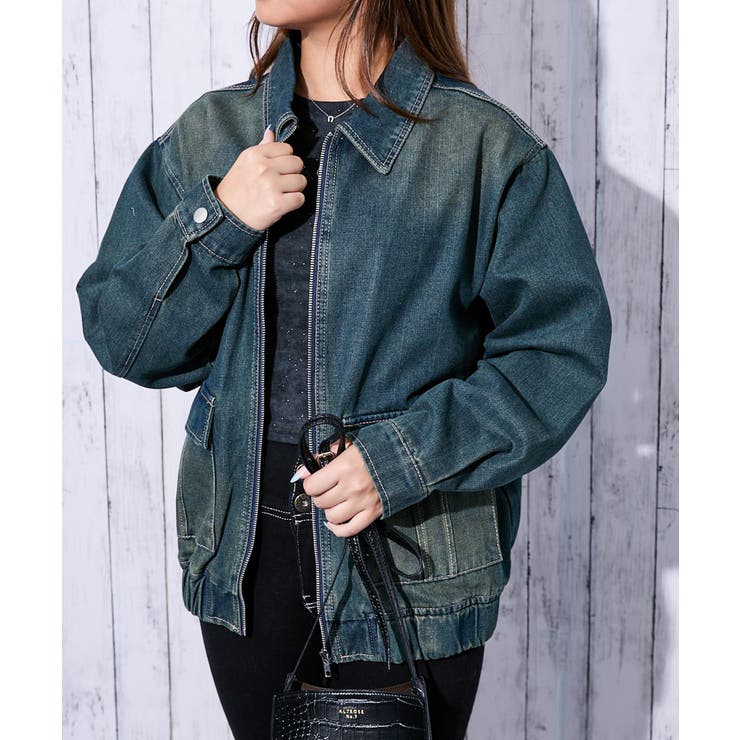 GORGE 《ヴィンテージ加工×ジップ》レディース デニムブルゾン ジャケット 羽織り ゆったり 春秋 アウター(コート・ジャケットなど)