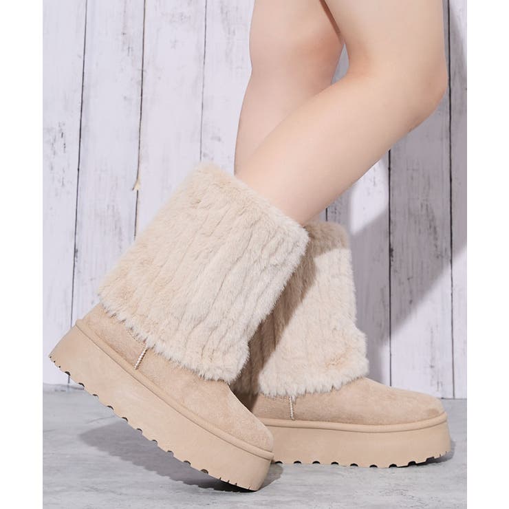 GORGE 《厚底×ファー切替》レディース　フェイクムートンブーツ　ロング丈　裏ボア　防寒　冬 シューズ・靴 shoplistselect-10341577 SHOPLIST サンプル画像2