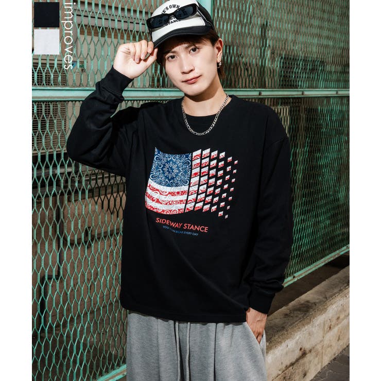 improves カットソー メンズ SIDEWAY STANCE サイドウェイスタンス ロンT 長袖 Tシャツ バンダナ 星条旗 アメカジ カジュアル Y2K ストリート 90s レトロ 韓国 トップス