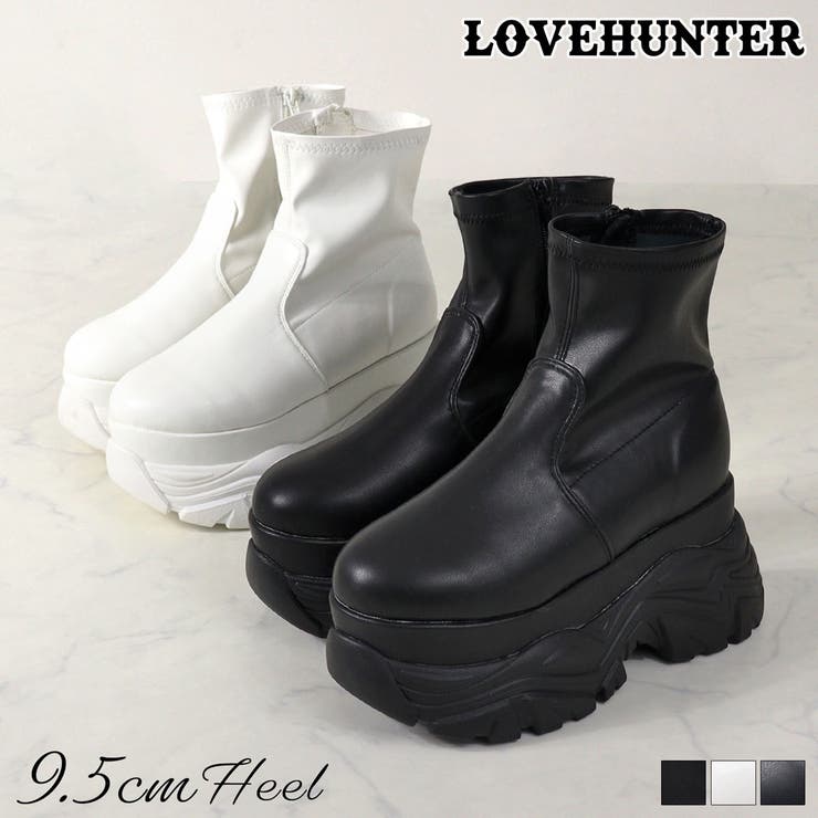 LibertyDoll 9.5cmヒール ワンピース オフィス 厚底ストレッチショートブーツ ☆2201 シューズ・靴