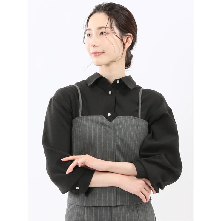 TAKA-Q WOMEN ストレッチウォッシャブル ピンスト ビスチェ グレー(セットアップ可能) トップス