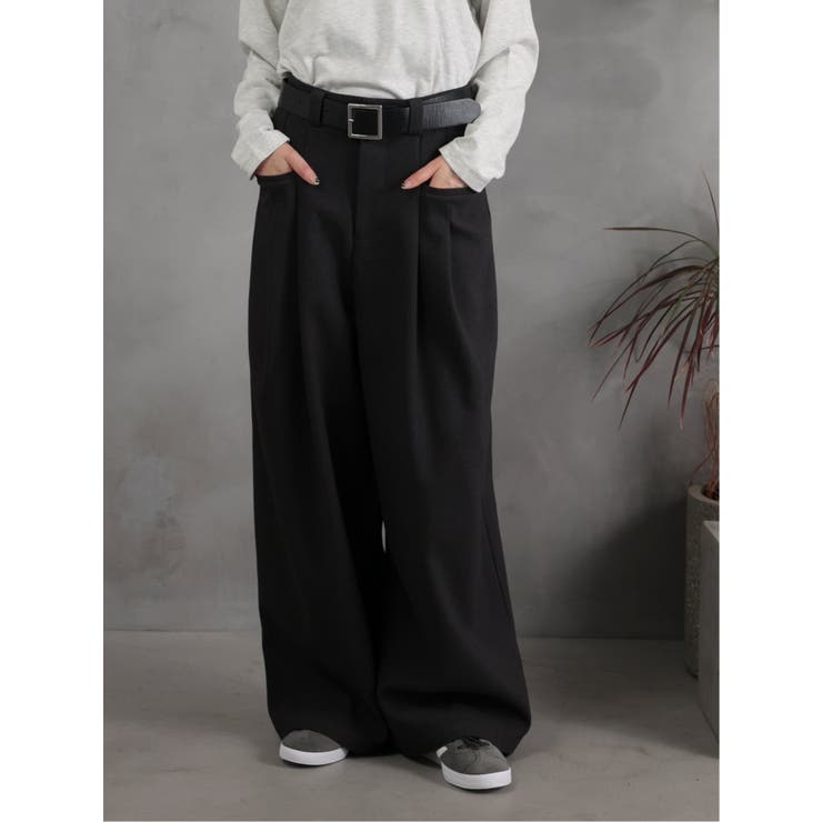 【10％OFFクーポン！11/27(木)1:59まで】TAKA-Q WOMEN Belted High-Waist Tuck Pocket Pants / 2タック ハイウエスト タックポケット ベルト付きパンツ パンツ・ズボン