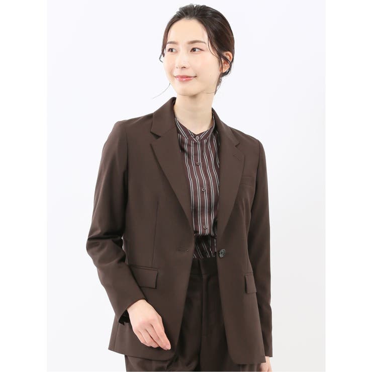 TAKA-Q WOMEN ウォッシャブル クリアツイル リラクシング 1ボタンジャケット こげ茶(セットアップ可能) スーツ