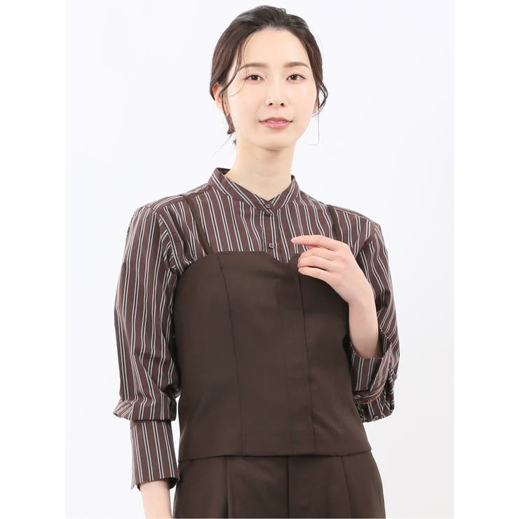 【10％OFFクーポン！2/10(火)1:59まで】TAKA-Q WOMEN ウォッシャブル クリアツイル ビスチェ こげ茶(セットアップ可能) トップス