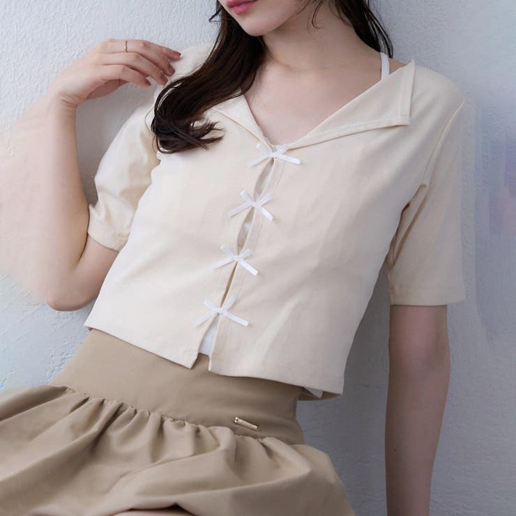 NICE CLAUP / OLIVE des OLIVE　OUTLET 【one after another】インナードッキングリボントップス トップス