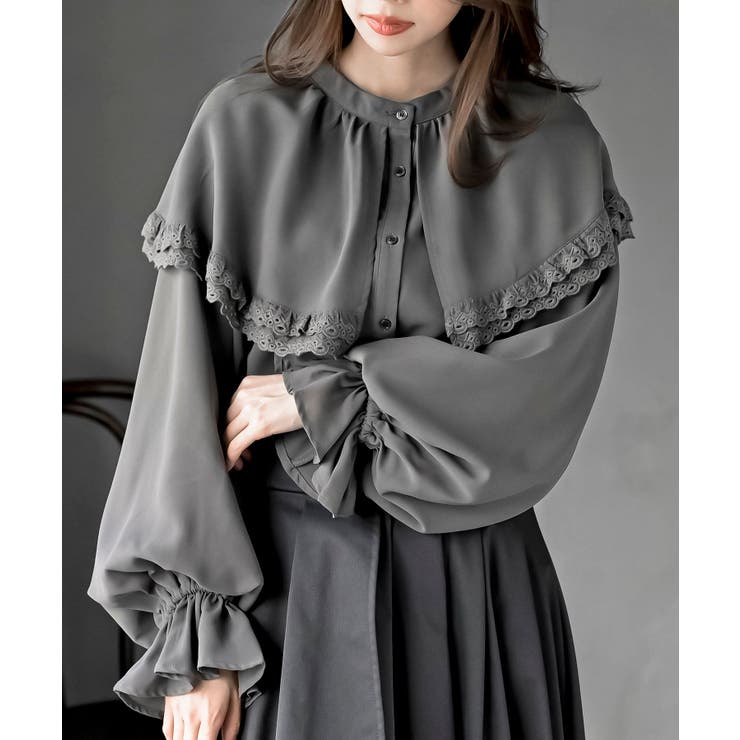 【10％OFFクーポン！11/27(木)1:59まで】rps ケープ衿キャンディー袖ブラウス トップス