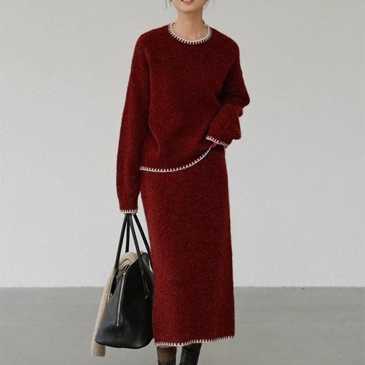 【20％OFFクーポン！10/24(土)限定】maison de LATIR セットアップ　ニット　ニットスカート　2点セット　ネックコントラスト　デザインニット アウター(コート・ジャケットなど) shoplistselect-10341946 SHOPLIST サンプル画像2