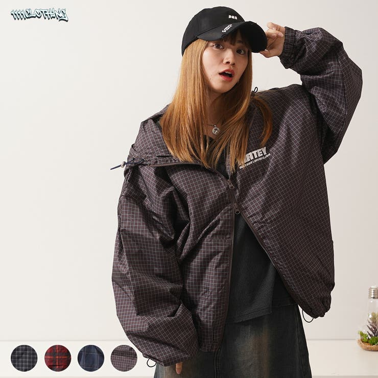 【10％OFFクーポン！11/27(木)1:59まで】ONE 4 PREMIUM チェック柄 フードブルゾン レディース ジップパーカー ジップアップ ブルゾン ダブルジップ ジャケット フード付き アウター タータンチェック ブラックウォッチ ブロック