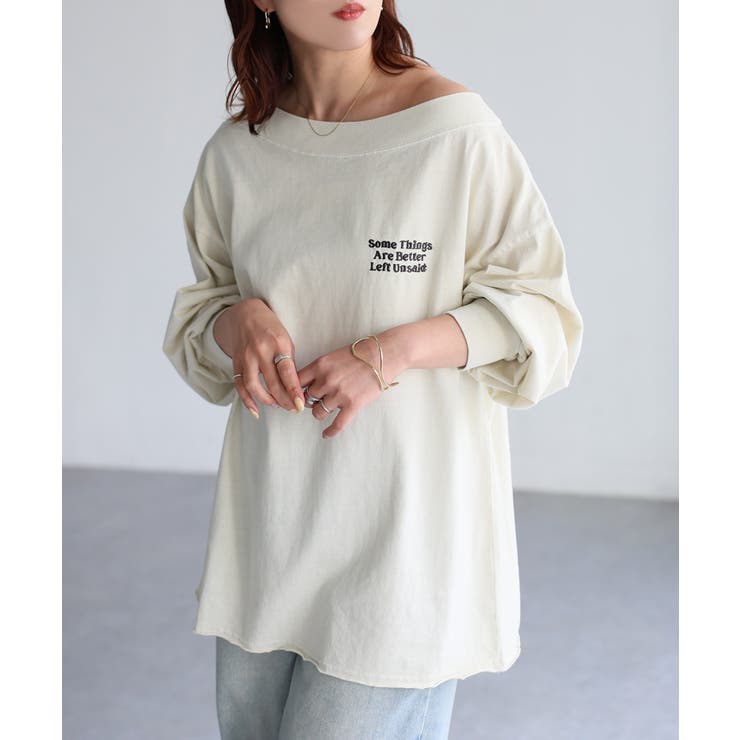 Riberry ロゴ刺繍オフショルピグメントロンT トップス