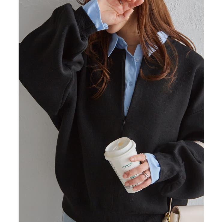 RANAN ハーフジップスウェットライクニット トップス