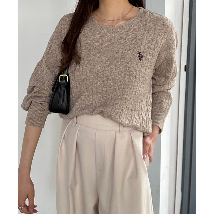 RANAN ＜USP＞ワンポイントケーブルニット トップス