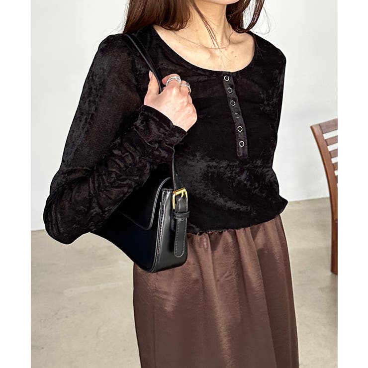 【10％OFFクーポン！11/27(木)1:59まで】RANAN ＜solleim＞シアーベロアヘンリーネックトップス トップス