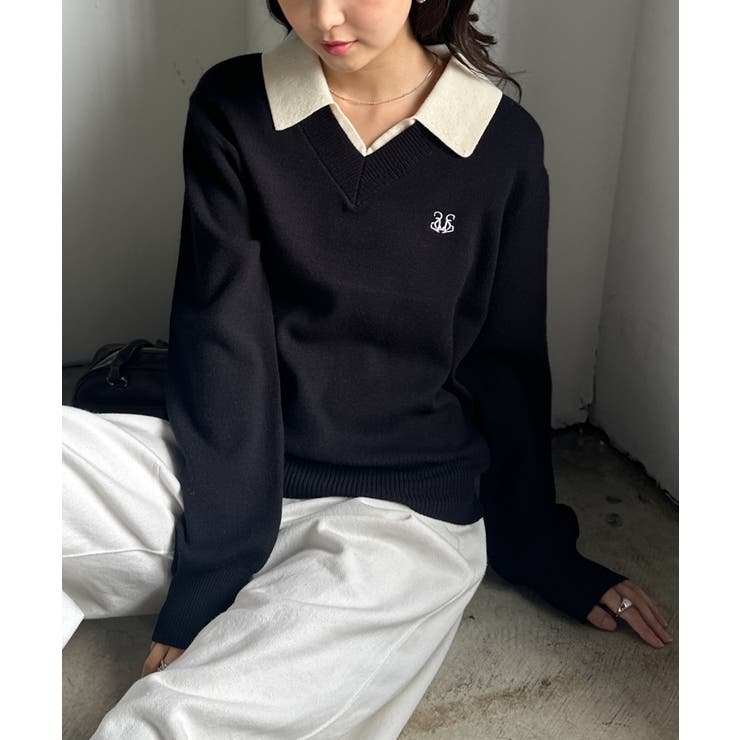 RANAN ＜solleim＞刺繍入りレイヤード襟ニット トップス