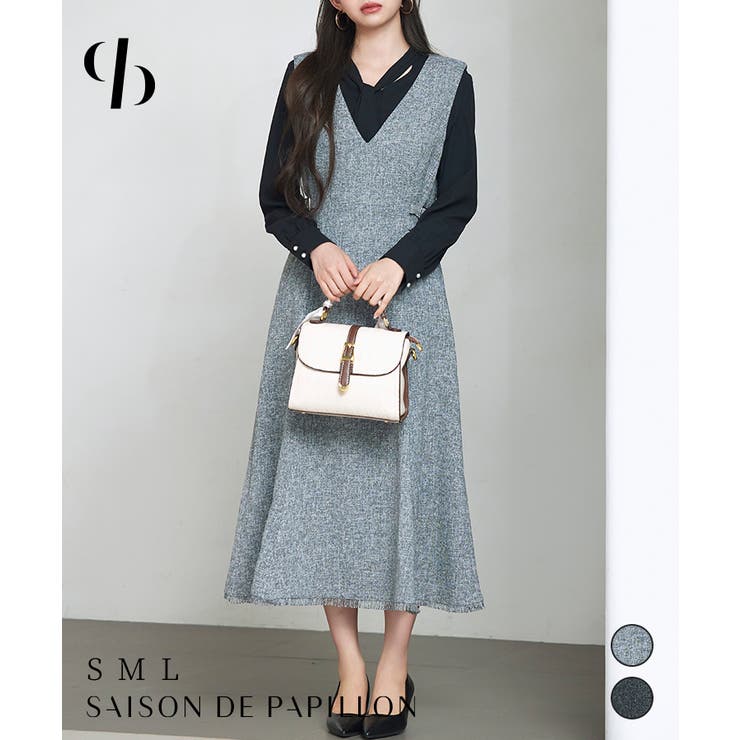 SAISON DE PAPILLON ノースリーブ Vネックワンピース ワンピース・ドレス