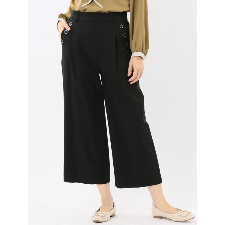 【10％OFFクーポン！11/27(木)1:59まで】TAKA-Q WOMEN ストレッチ ボタン付き ワンタック ワイドパンツ パンツ・ズボン