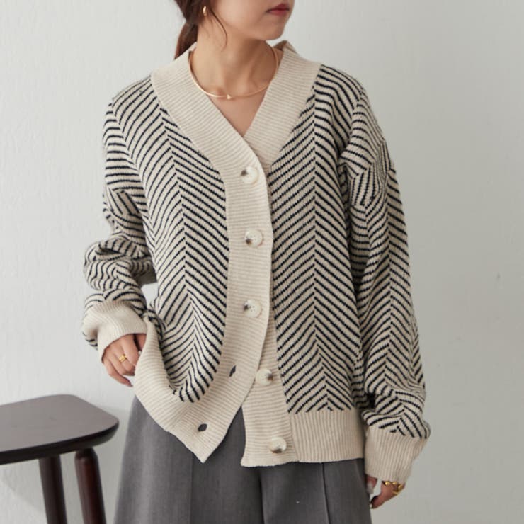 NICE CLAUP / OLIVE des OLIVE　OUTLET ジャガードニットカーディガン トップス