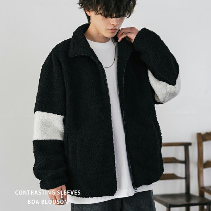 【20％OFFクーポン！11/20(木)限定！】Rocky Monroe ボアブルゾン フリースジャケット アウター メンズ レディース スウィングトップ 無地 袖ライン 切替 配色 オーバーサイズ ビッグシルエット ルーズ ワイド リラックス 防寒 暖