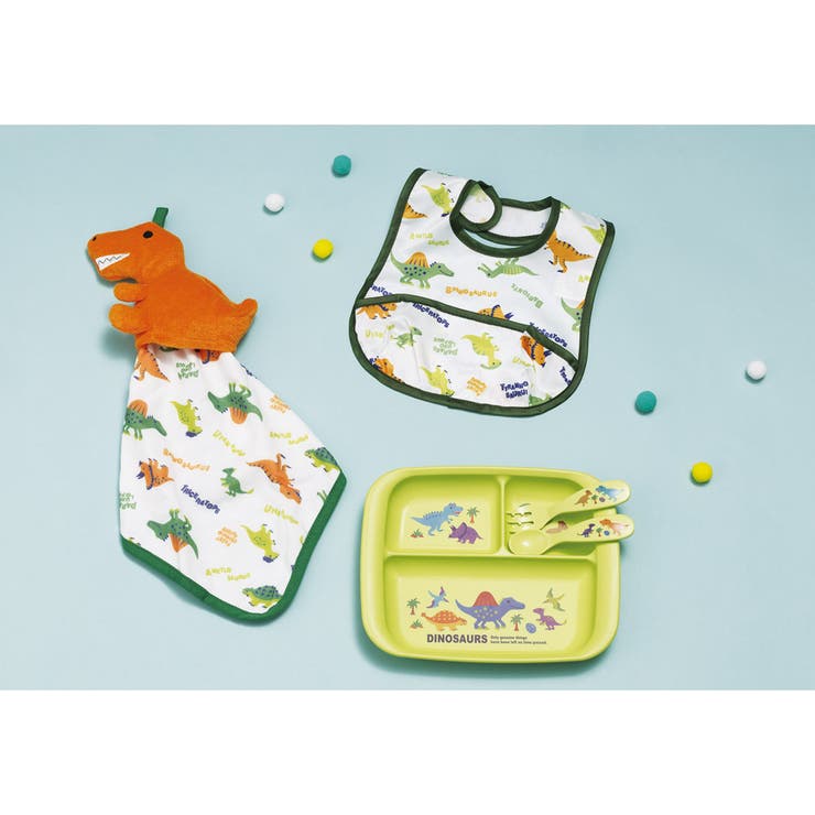 SHOPLISTのSkater ベビー お食事 セット 5000 タオル ベビーエプロン ランチ皿 スプーン フォーク スケーター skater SET1096 ディノサウルス 恐竜 ダイナソー 男の子 男子【赤ちゃん｜アングル3
