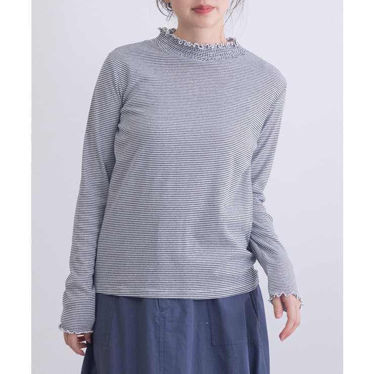 【10％OFFクーポン！11/27(木)1:59まで】SETUP7【WOMEN】 【SETUP7】TCフライスボーダーシャーリングハイネック GLR トップス