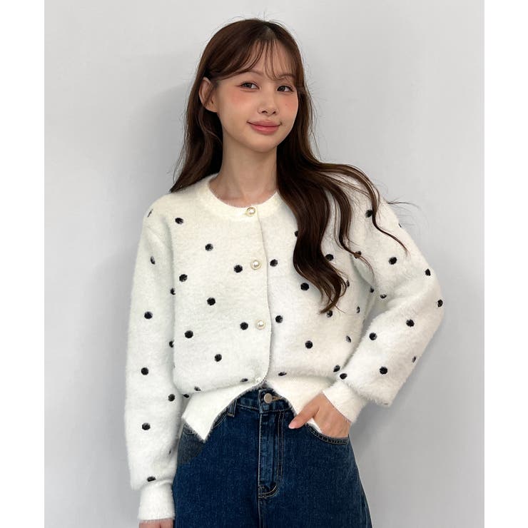 by muni:r 【着用動画あり・4色展開】ドットニットカーディガン/2025 AW COLLECTION アウター(コート・ジャケットなど)