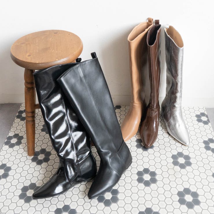 FABBY FABBY. インヒールワイドロングブーツ シューズ・靴