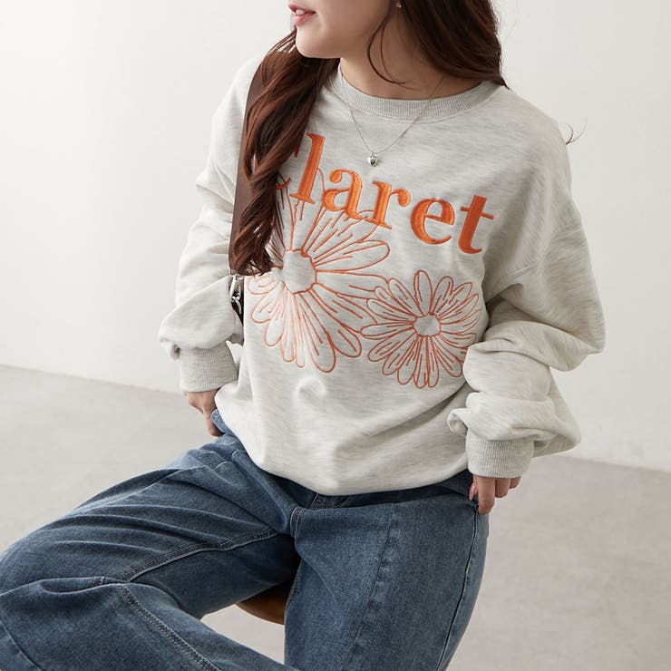 【10％OFFクーポン！12/11(木)1:59まで】NICE CLAUP / OLIVE des OLIVE　OUTLET フラワー刺繍スウェット トップス