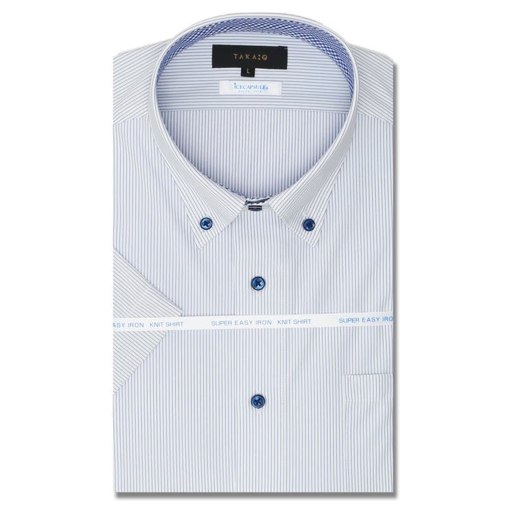 TAKA-Q MEN アイスカプセル スタンダードフィット ボタンダウン半袖ニットシャツ スーツ