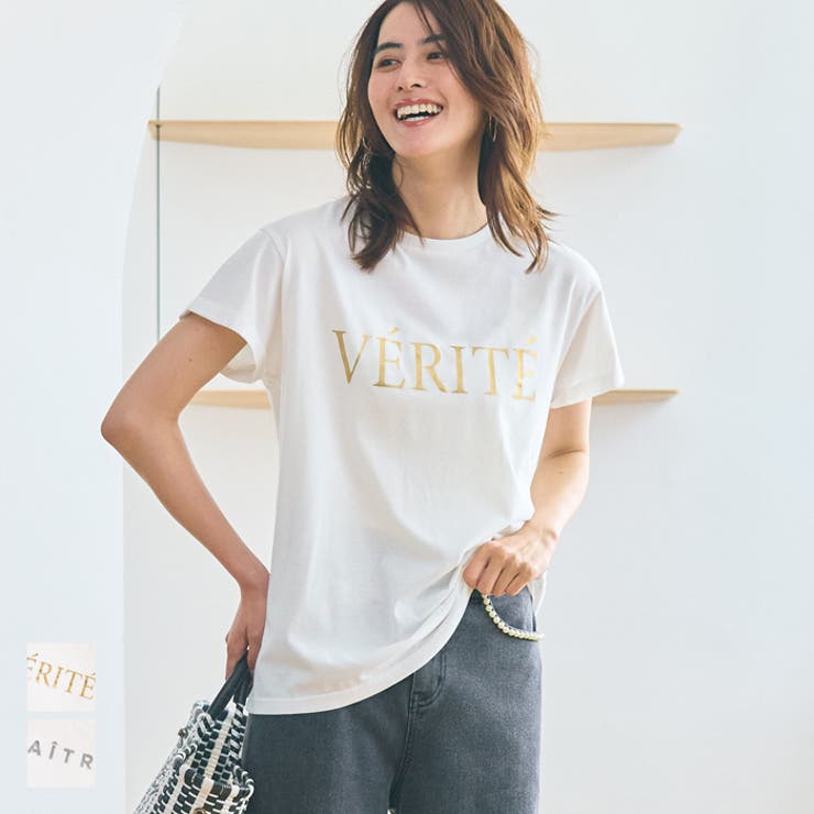 【8/30限定！10％OFFクーポン！】coca 箔プリント袖ロールアップTシャツ トップスのサムネイル