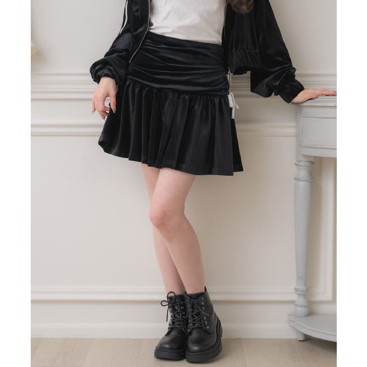 【10％OFFクーポン！1/16(金)1:59まで】RETRO GIRL 【セットアップ対応】ベロアリボンミニSK スカート