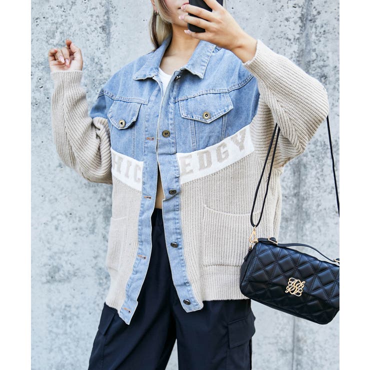 GORGE 《デニム×ニット切替》レディース　Gジャン　配色ロゴ入り　異素材MIX　秋冬 アウター(コート・ジャケットなど)