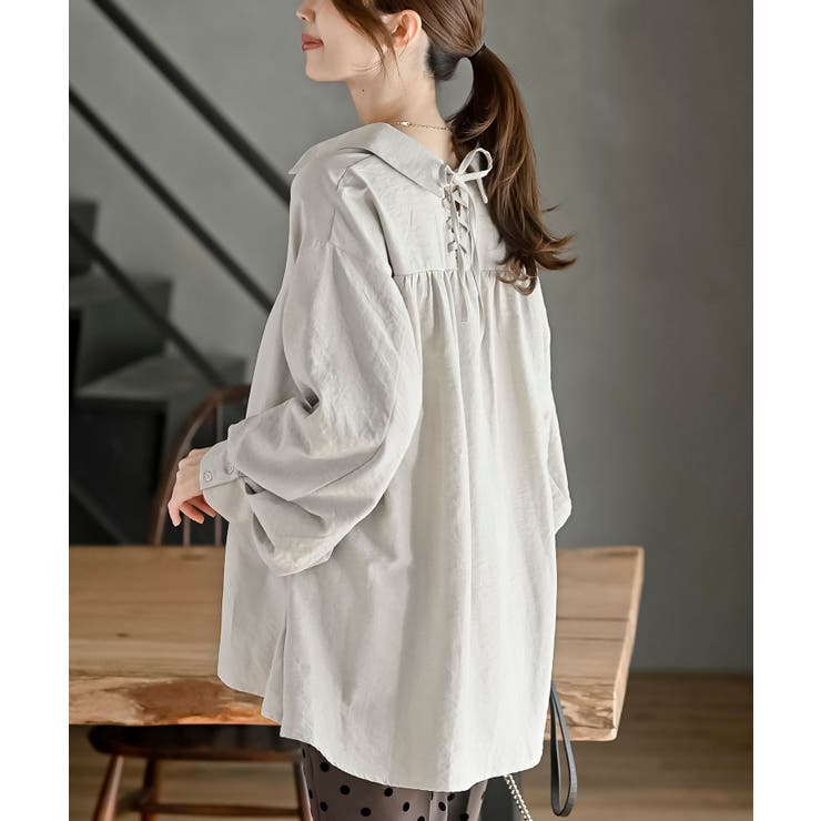 【10％OFFクーポン！1/29(木)1:59まで】rps レースアップピーチ起毛ボリューム袖ブラウス トップス