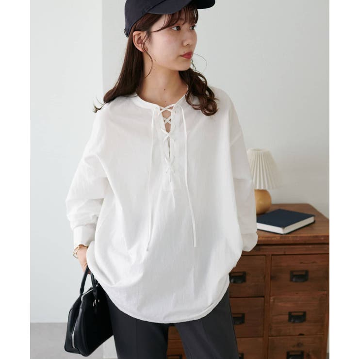 【20％OFFクーポン配布中！10/25(土)23:59まで】PAL GROUP OUTLET 【Discoat】レースアップブラウス トップスのサムネイル