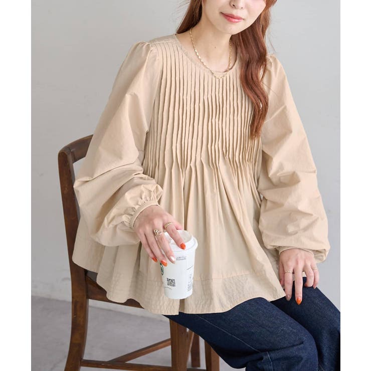 【10％OFFクーポン配布中！10/27(月)9:59まで】PAL GROUP OUTLET 【Discoat】ピンタックペプラムブラウス トップスのサムネイル