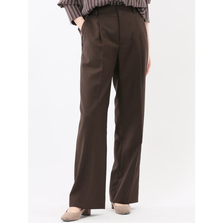 【10％OFFクーポン！12/11(木)1:59まで】TAKA-Q WOMEN ウォッシャブル クリアツイル タックワイドパンツ こげ茶(セットアップ可能) スーツ