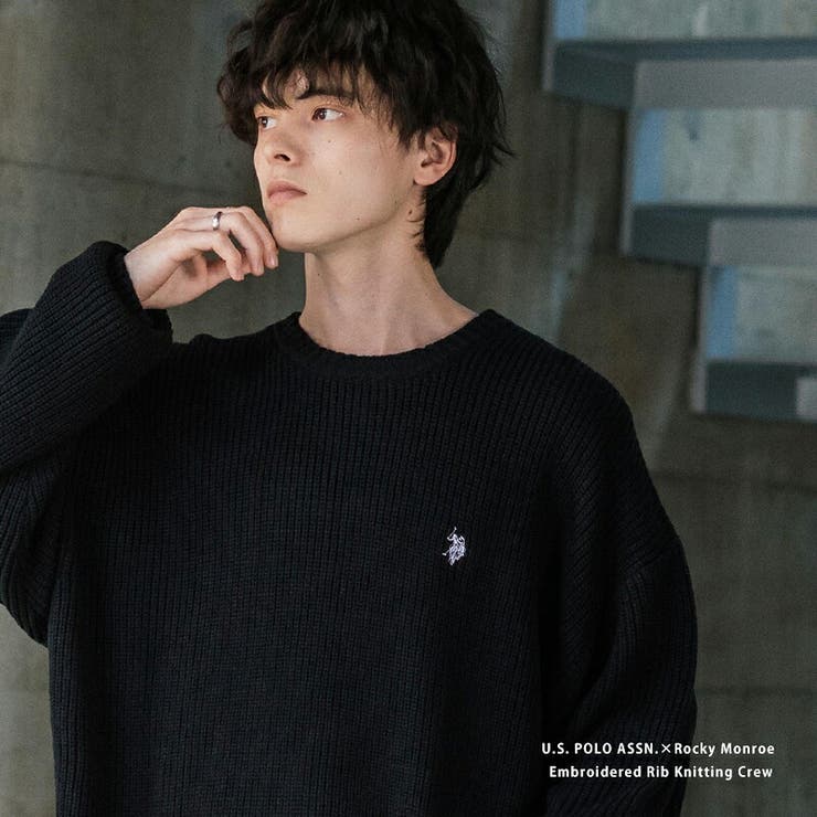 【10％OFFクーポン！11/27(木)1:59まで】Rocky Monroe ユーエスポロアッスン クルーネック長袖ニット 畦編み U.S. POLO ASSN. セーター 無地 メンズ レディース オーバーサイズ ゆったり リラックス ボリュームニッ