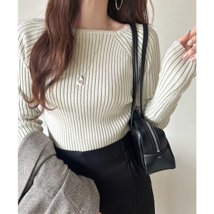 【10％OFFクーポン！12/11(木)1:59まで】Classical Elf 即、大人上品に♪プレーティングリブスクエアネックニットプルオーバー（長袖） トップス