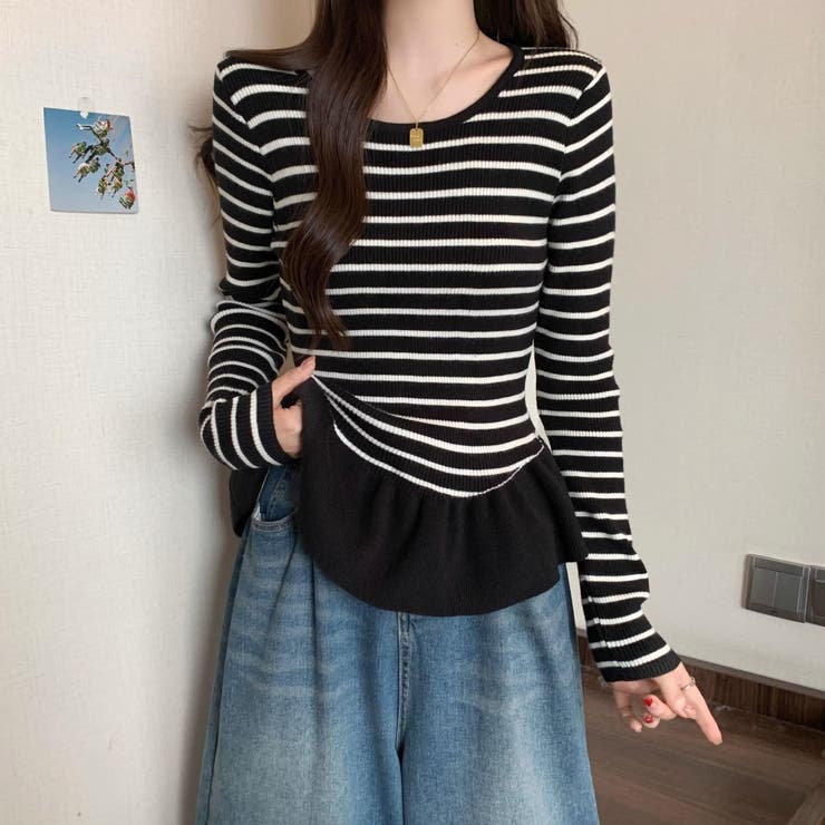 美品✨ボーダーズアットバルコニー ドット柄 ボーダーペプラムブラウス フレア タグ付き BORDERS at BALCONY ドット ペプラム ブラウス